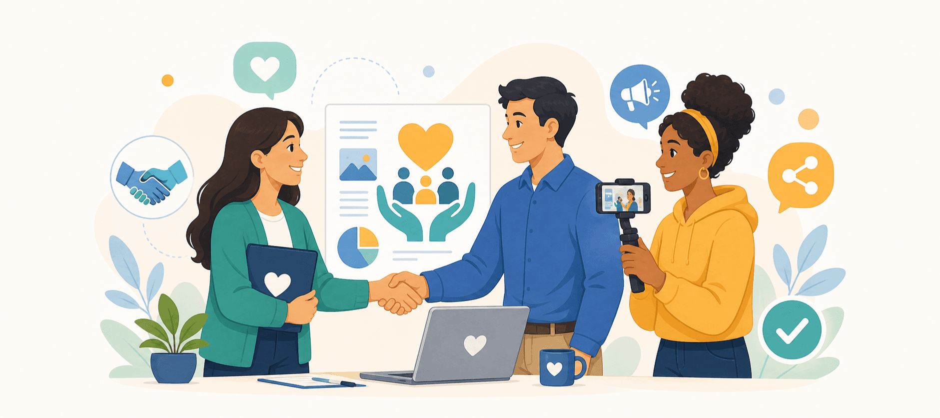 Ilustração de uma página de parceria para ONG