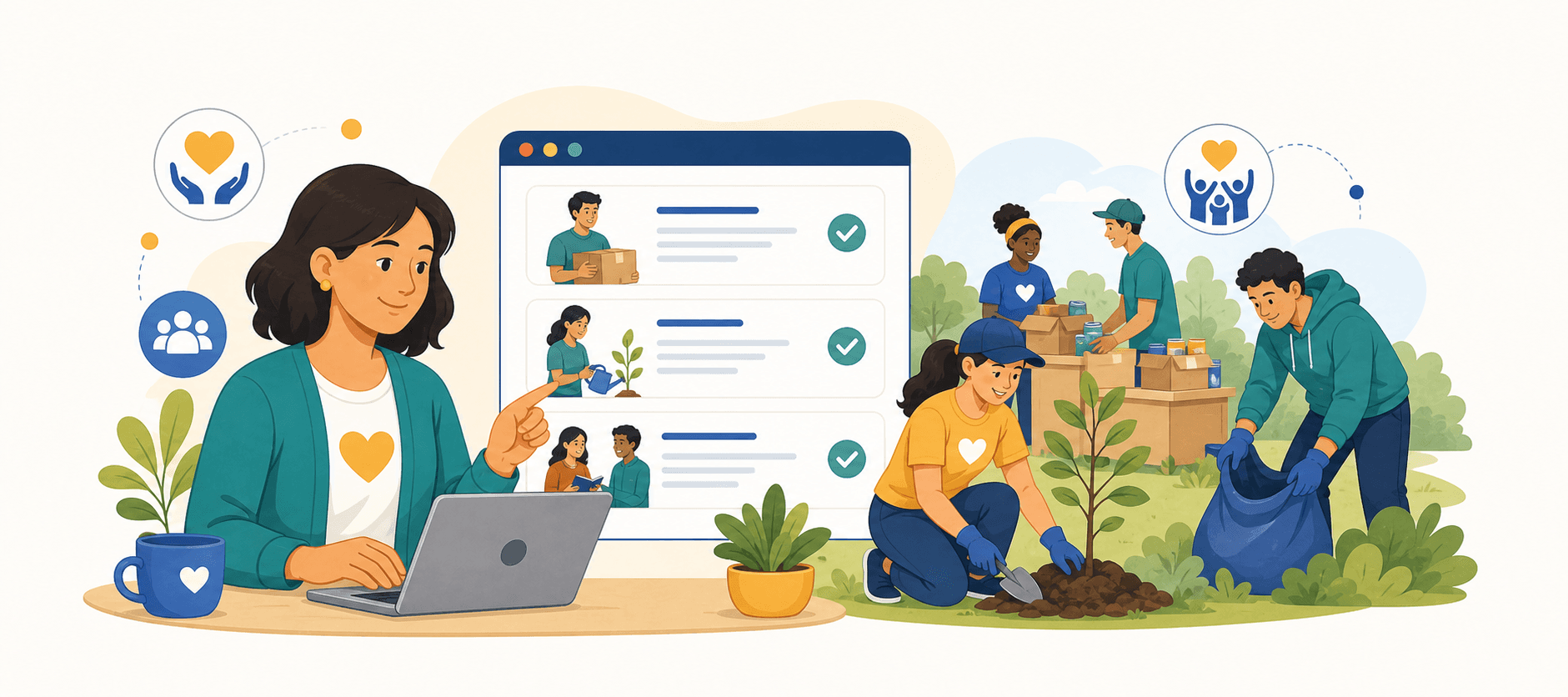 Ilustração de uma página de voluntariado para ONG